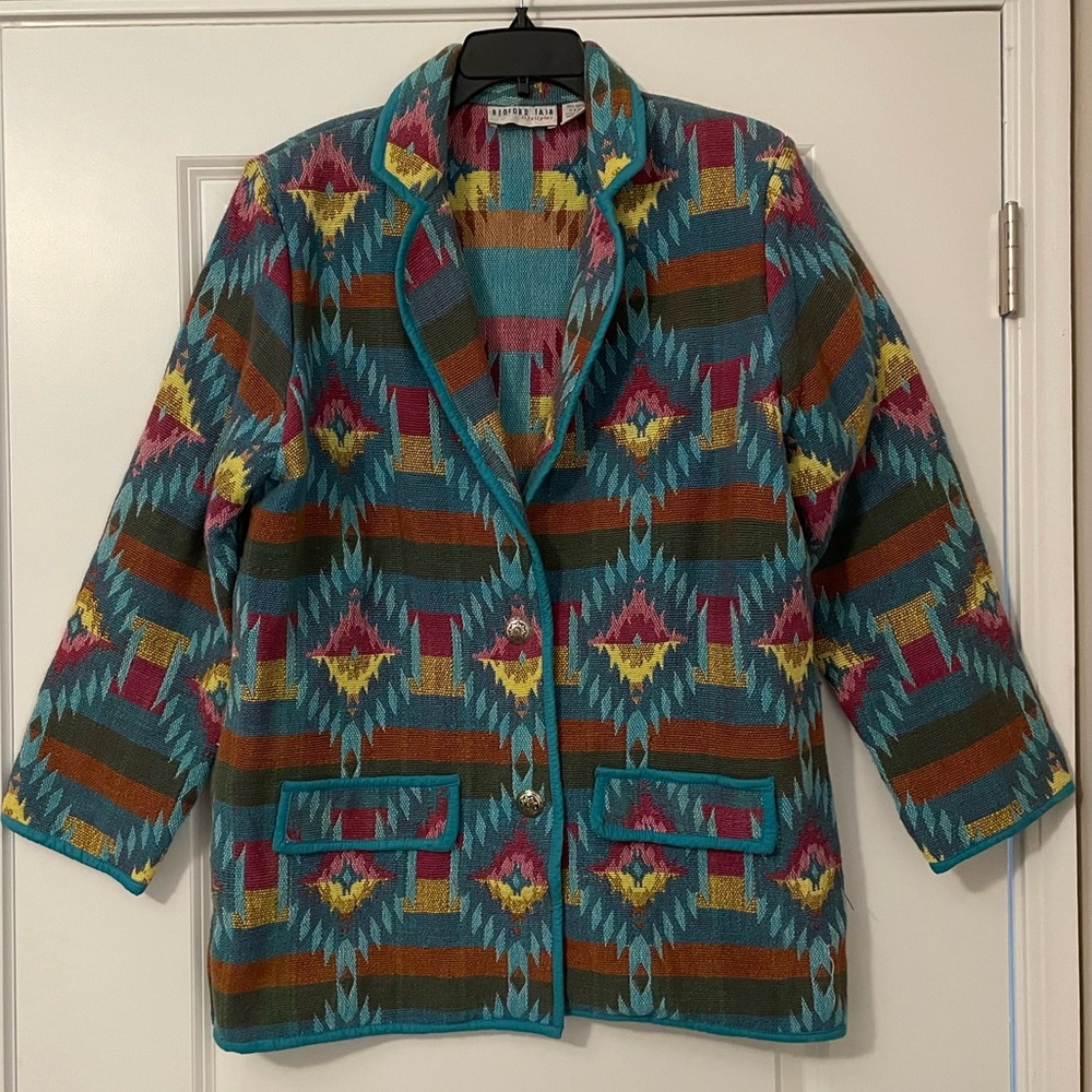 Vintage Bedford Fair Southwestern Tapestry Blazer Jacket with Concho Buttons